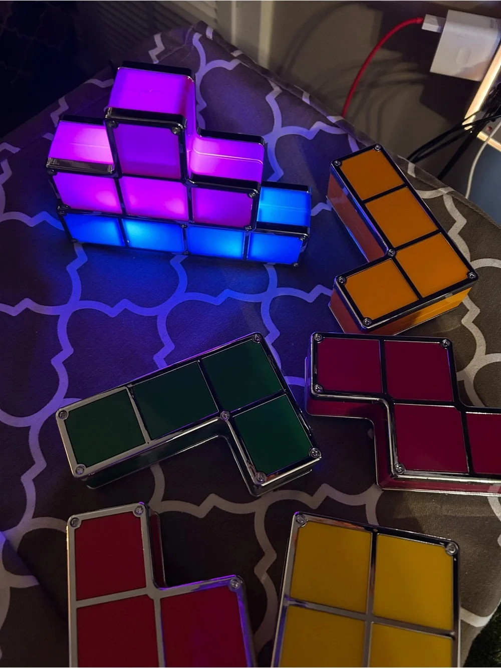Multicolor LED Tetris-Style Decorative Lantern - Vibrant Home Accent